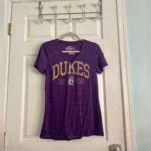 JMU Woman’s purple v-cut shirt size M